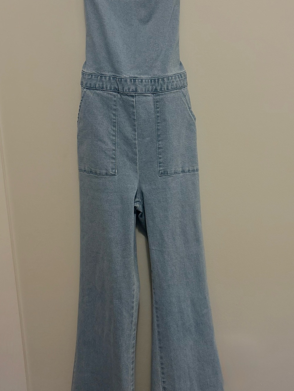 High-Rise Light Blue Denim Wide-Leg Jumpsuit